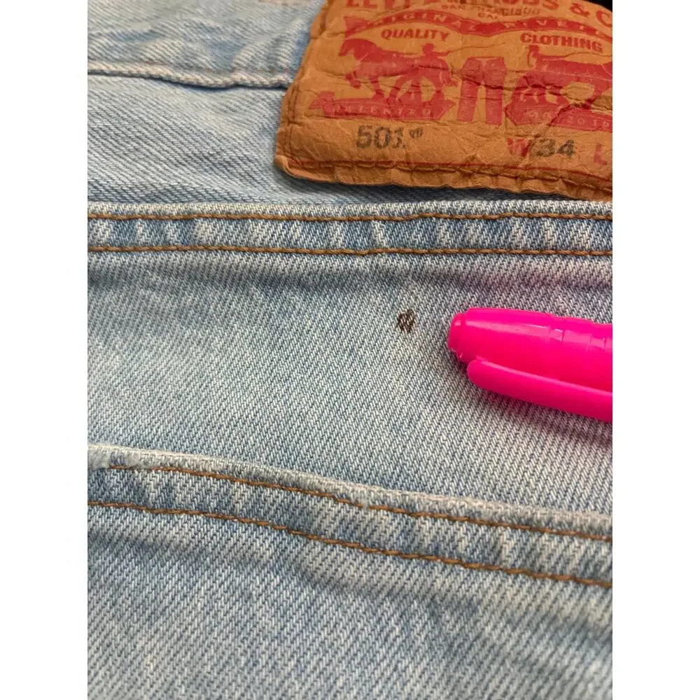 LEVI'S Men's 501 Button Fly Regular Fit Straight Leg Blue Jeans 34x29 Distressed